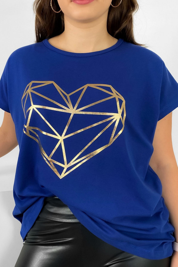 Nietoperz T-shirt damski plus size w kolorze kobaltowym geometryczne serce