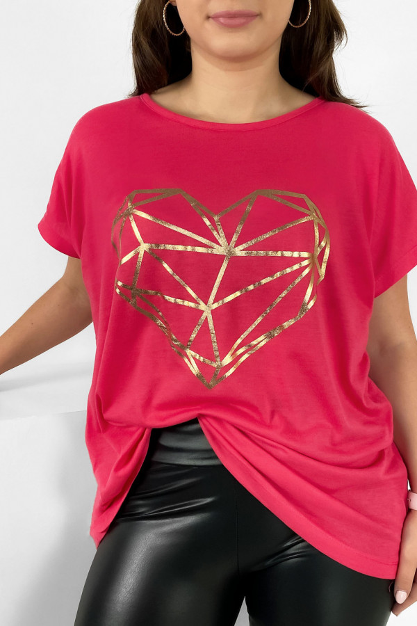 Nietoperz T-shirt damski plus size w kolorze malinowym geometryczne serce 1