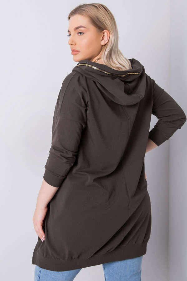 Asymetryczna tunika damska plus size w kolorze khaki z kieszeniami dłuższy tył Nella 4