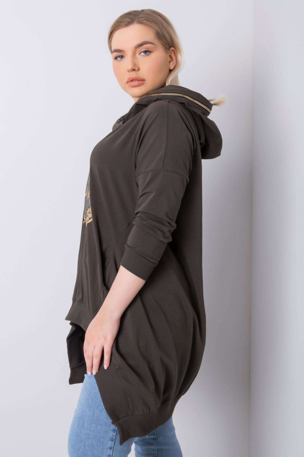 Asymetryczna tunika damska plus size w kolorze khaki z kieszeniami dłuższy tył Nella 2