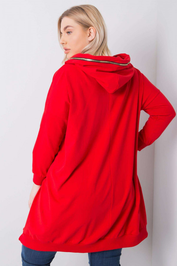 Asymetryczna tunika damska plus size w kolorze czerwonym z kieszeniami dłuższy tył Nella 2