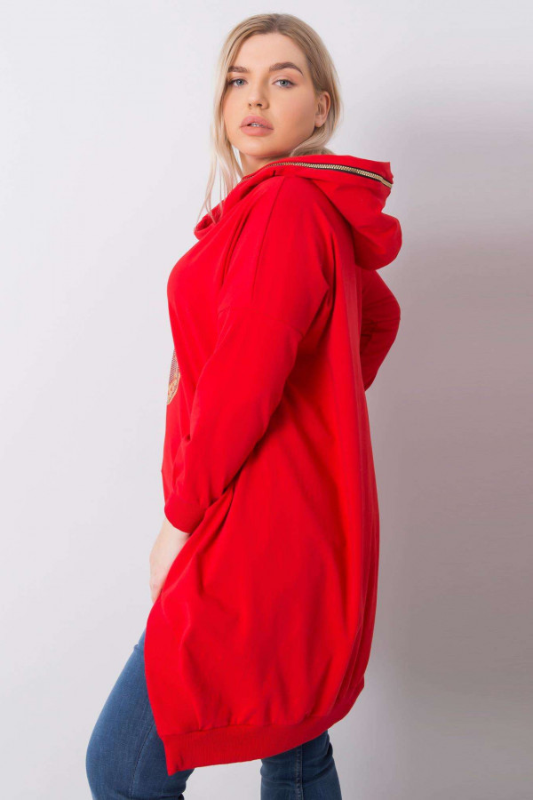 Asymetryczna tunika damska plus size w kolorze czerwonym z kieszeniami dłuższy tył Nella 3