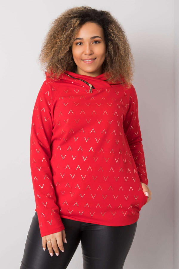 Bluza damska w kolorze czerwonym oversize kaptur na zamek style Kiera 3