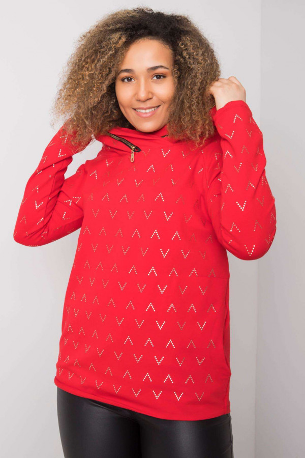 Bluza damska w kolorze czerwonym oversize kaptur na zamek style Kiera 1