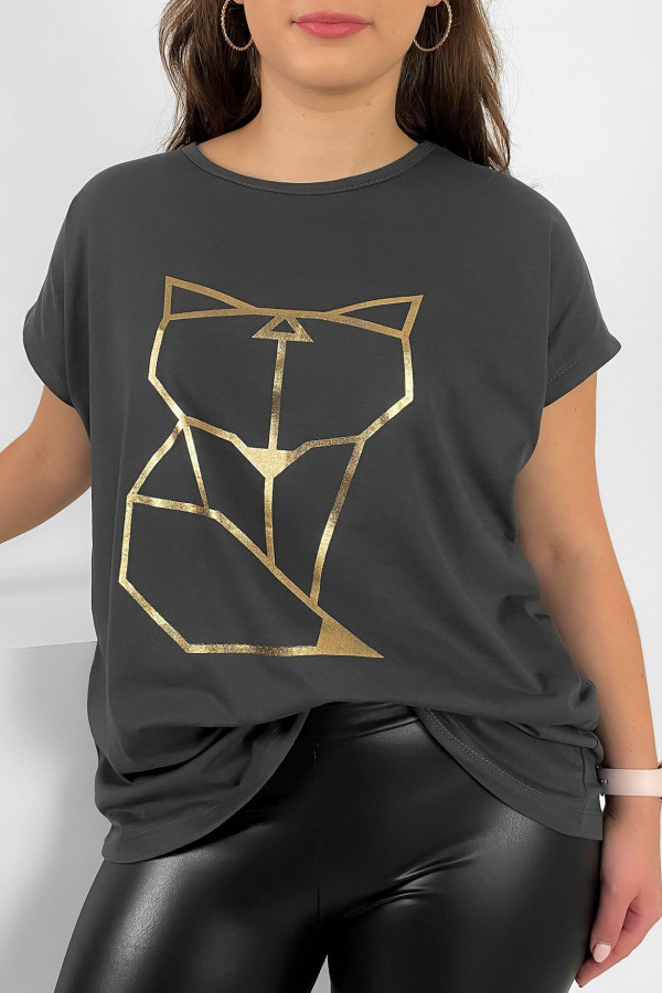 Nietoperz T-shirt damski plus size w kolorze antracytowym geometryczny lisek