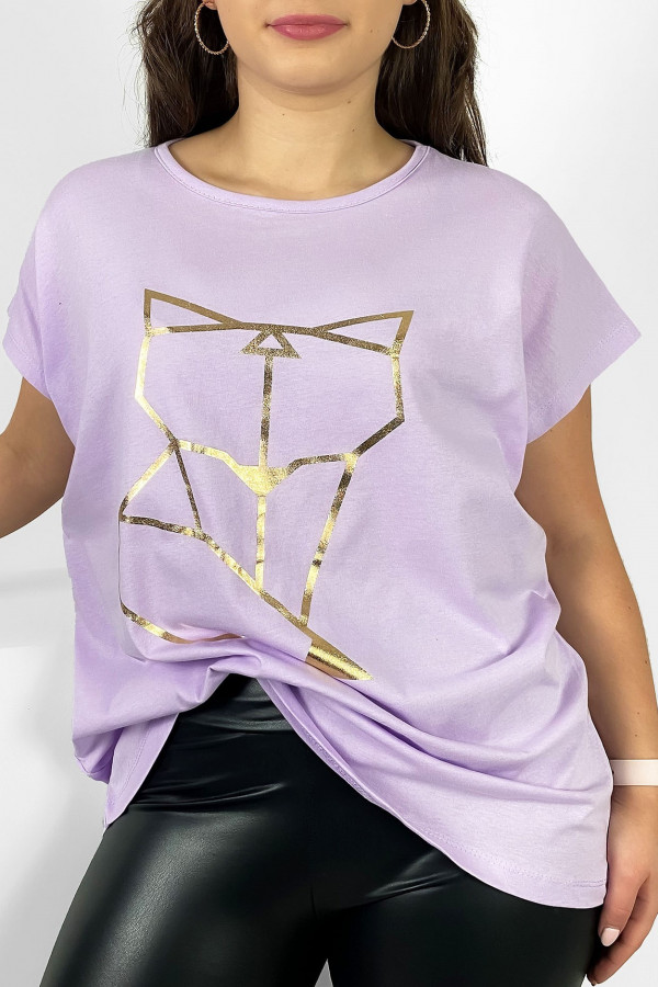 Nietoperz T-shirt damski plus size w kolorze fiolet lila geometryczny lisek