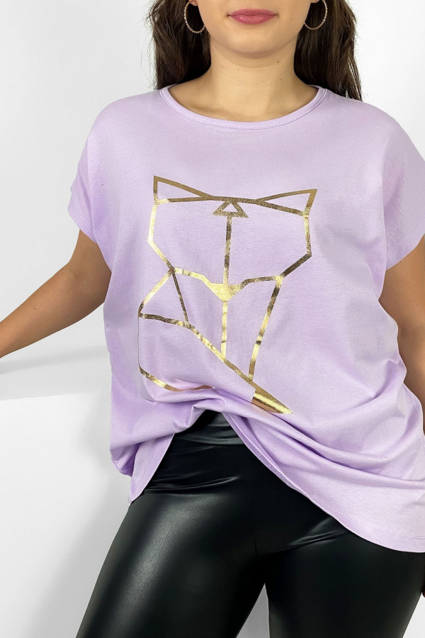 Nietoperz T-shirt damski plus size w kolorze fiolet lila geometryczny lisek 1