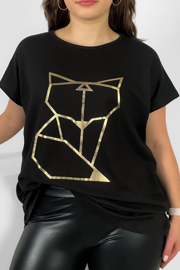 Nietoperz T-shirt damski plus size w kolorze czarnym geometryczny lisek