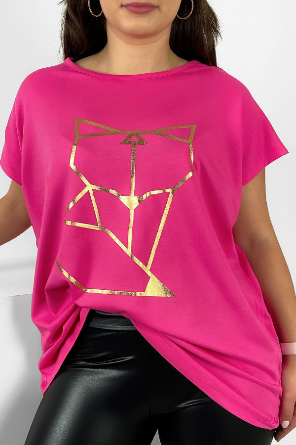Nietoperz T-shirt damski plus size w kolorze różowym geometryczny lisek