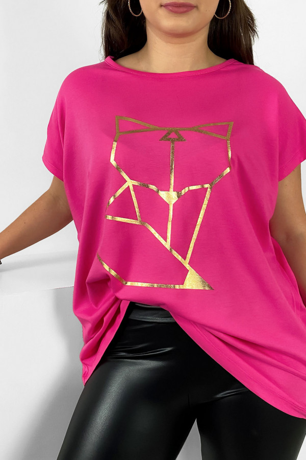 Nietoperz T-shirt damski plus size w kolorze różowym geometryczny lisek 1