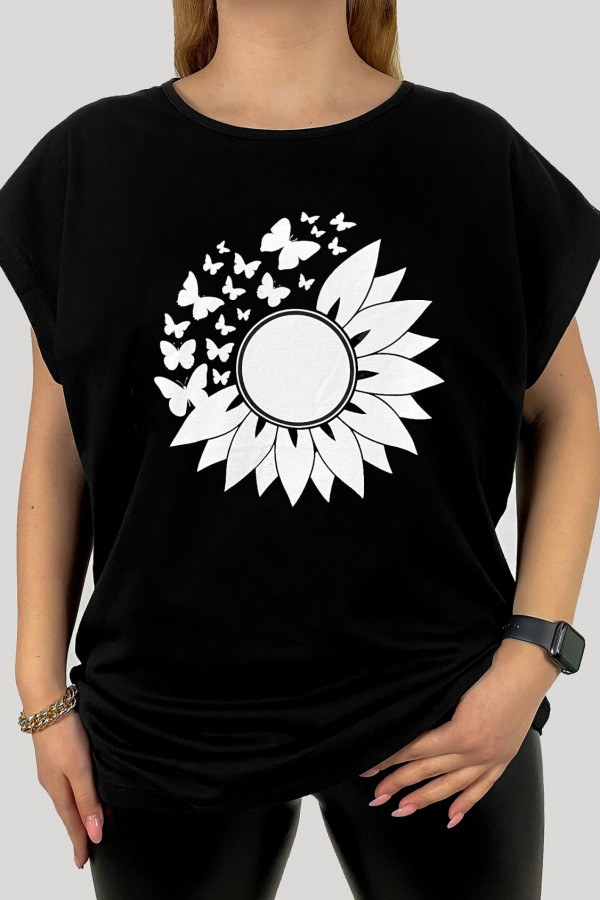 T-shirt plus size w kolorze czarnym print sunflower