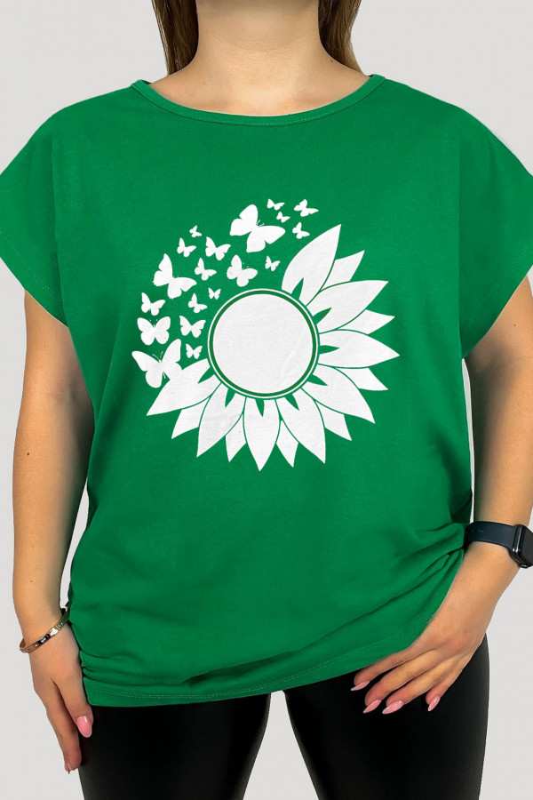 T-shirt plus size w kolorze zielonym print sunflower