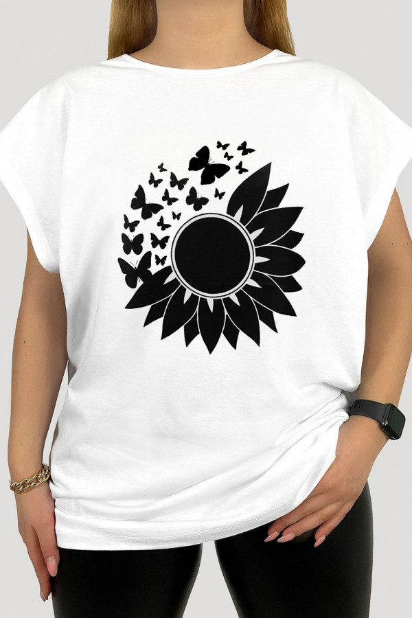 T-shirt plus size w kolorze białym print sunflower