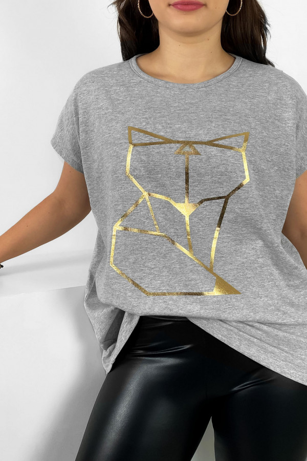 Nietoperz T-shirt damski plus size w kolorze szarym geometryczny lisek 1