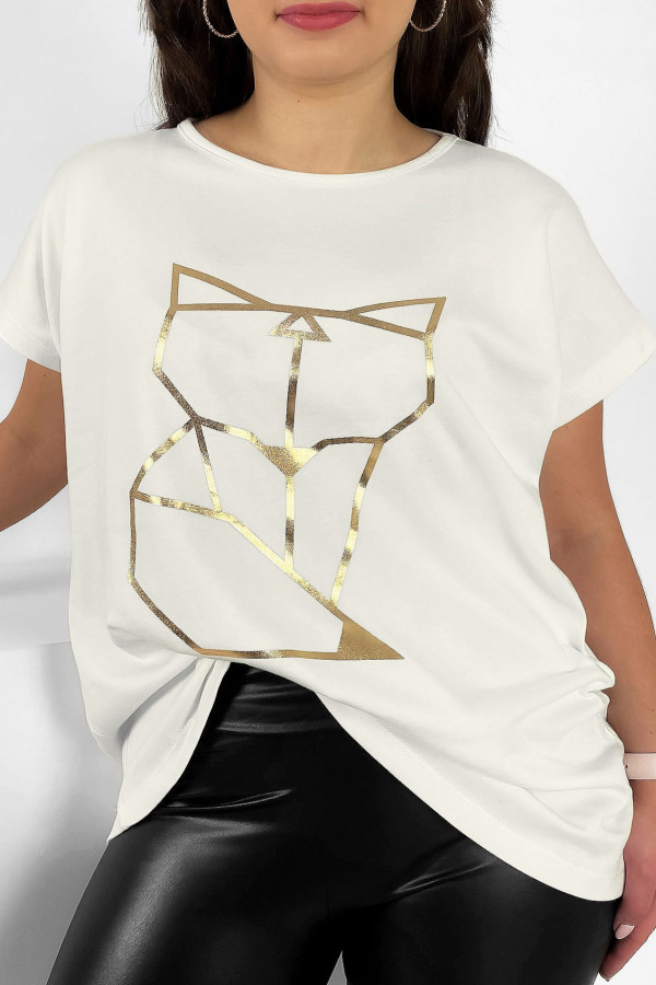 Nietoperz T-shirt damski plus size w kolorze ecru geometryczny lisek 2