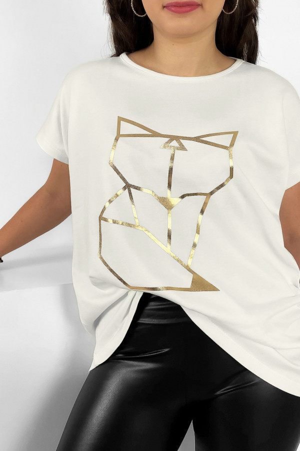 Nietoperz T-shirt damski plus size w kolorze ecru geometryczny lisek 1