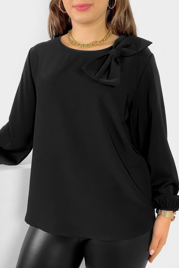 Elegancka koszula bluzka w kolorze czarnym ozdobna kokarda Joann