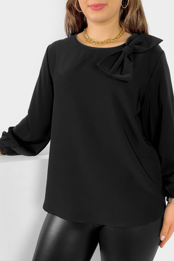 Elegancka koszula bluzka w kolorze czarnym ozdobna kokarda Joann 1