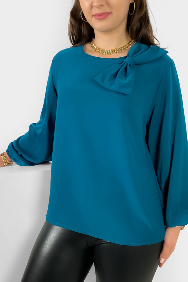 Elegancka koszula bluzka w kolorze morskim ozdobna kokarda Joann 1