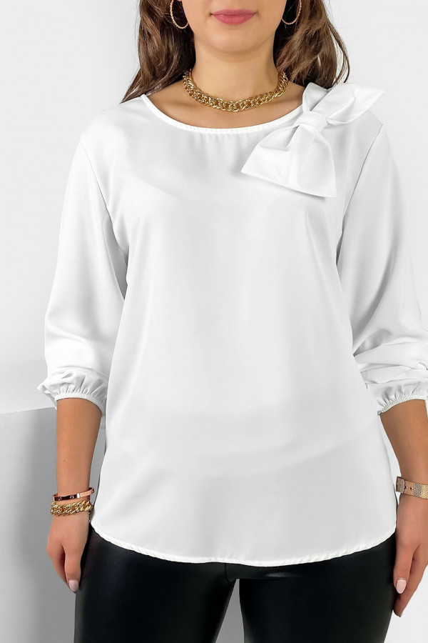 Elegancka koszula bluzka w kolorze białym ozdobna kokarda Joann 2