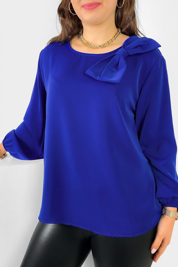 Elegancka koszula bluzka w kolorze kobaltowym ozdobna kokarda Joann 1