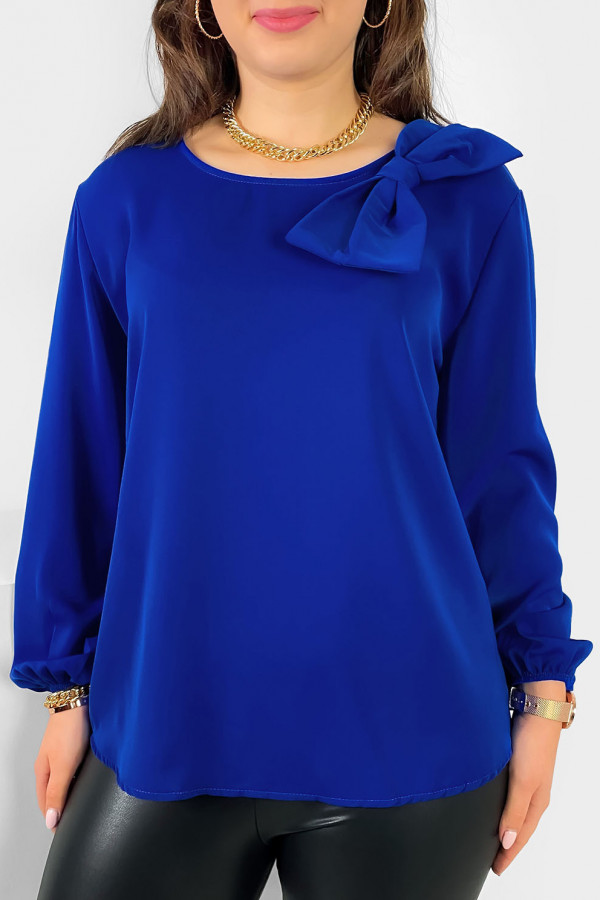 Elegancka koszula bluzka w kolorze kobaltowym ozdobna kokarda Joann 2