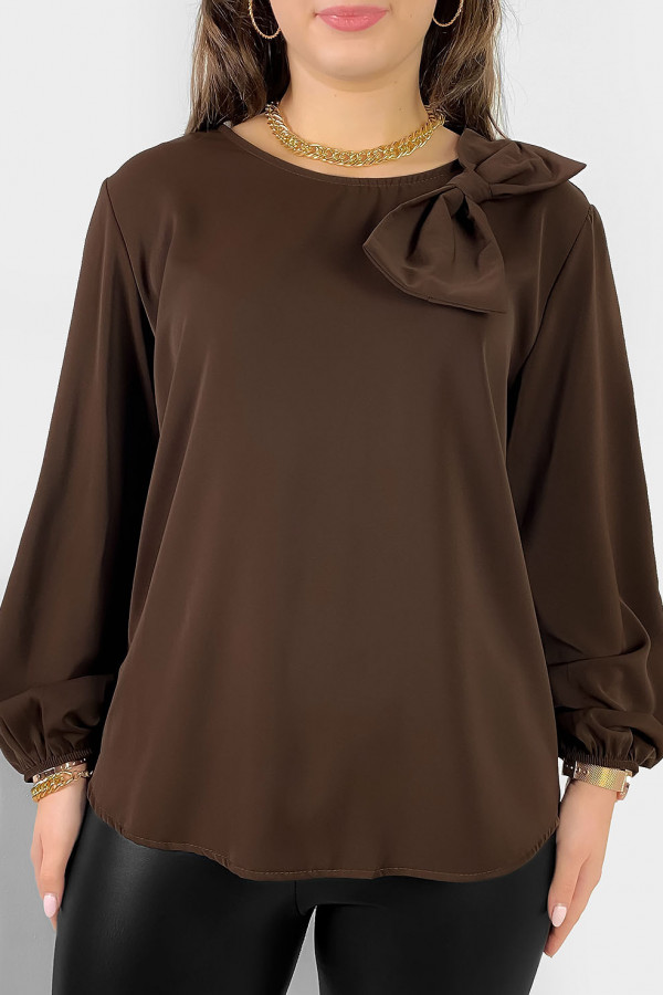 Elegancka koszula bluzka w kolorze brązowym ozdobna kokarda Joann 2