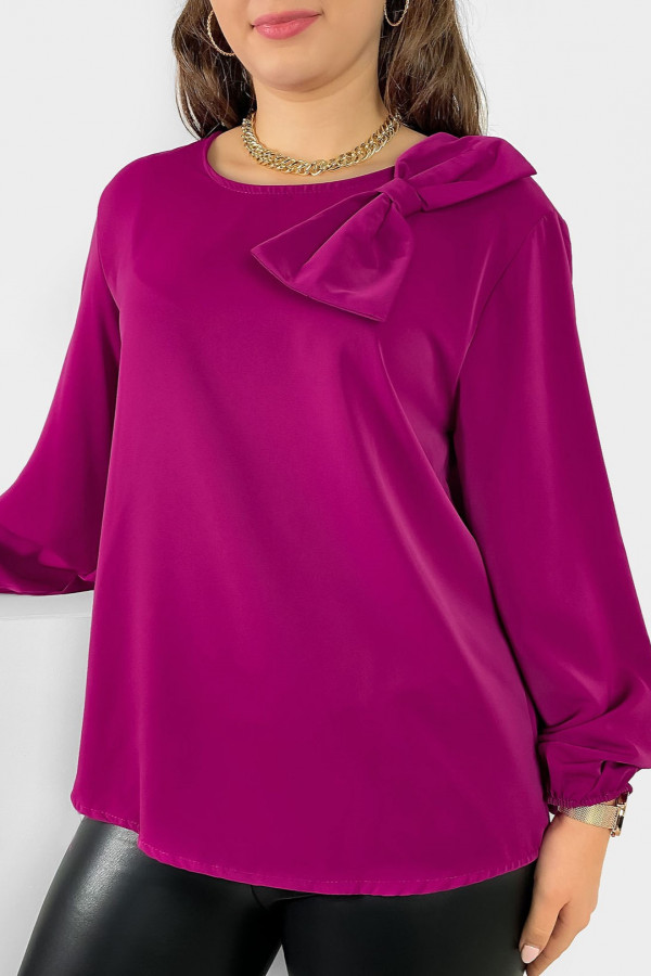 Elegancka koszula bluzka w kolorze magenta ozdobna kokarda Joann