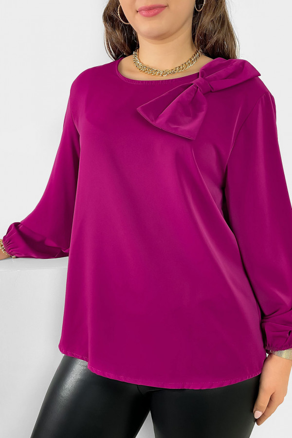 Elegancka koszula bluzka w kolorze magenta ozdobna kokarda Joann 1