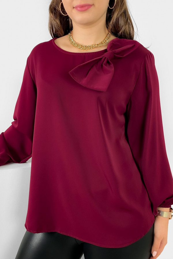 Elegancka koszula bluzka w kolorze bordowym ozdobna kokarda Joann