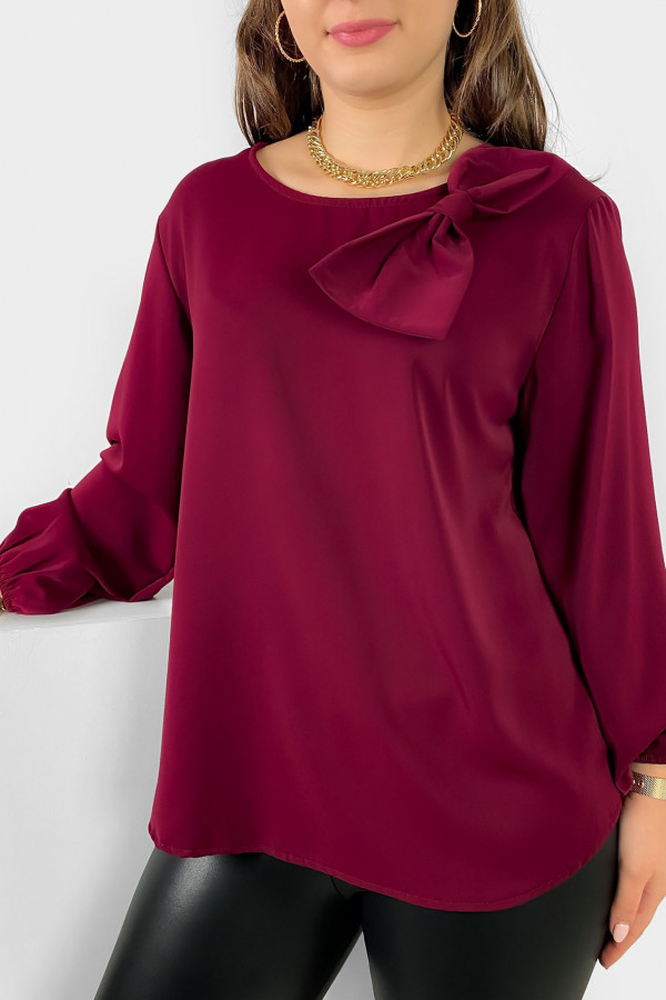 Elegancka koszula bluzka w kolorze bordowym ozdobna kokarda Joann 1