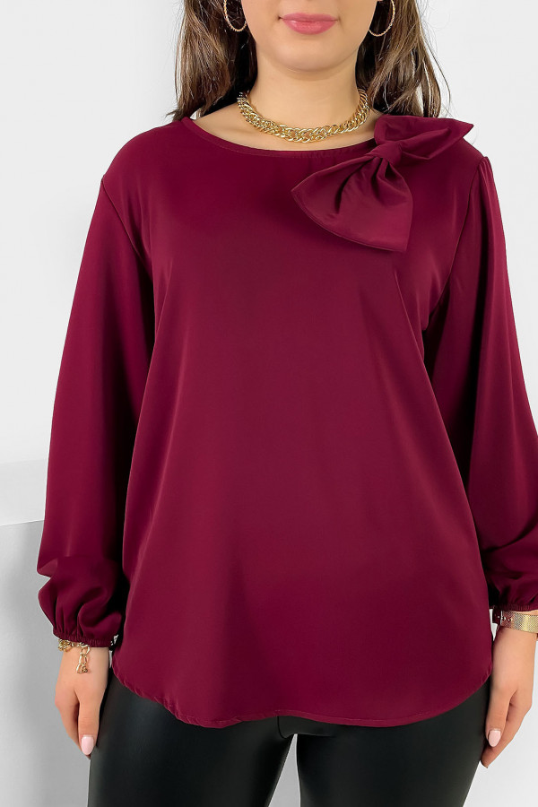 Elegancka koszula bluzka w kolorze bordowym ozdobna kokarda Joann 2
