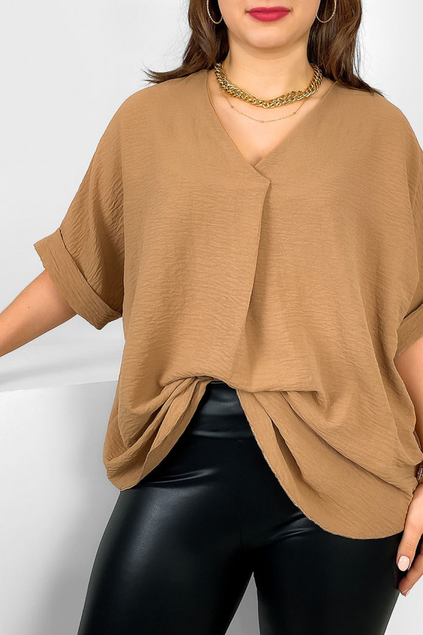 Elegancka bluzka oversize koszula w kolorze camelowym stójka Asha 3