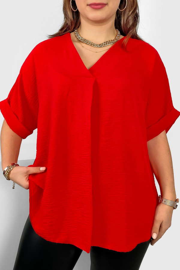 Elegancka bluzka oversize koszula w kolorze czerwonym stójka Asha