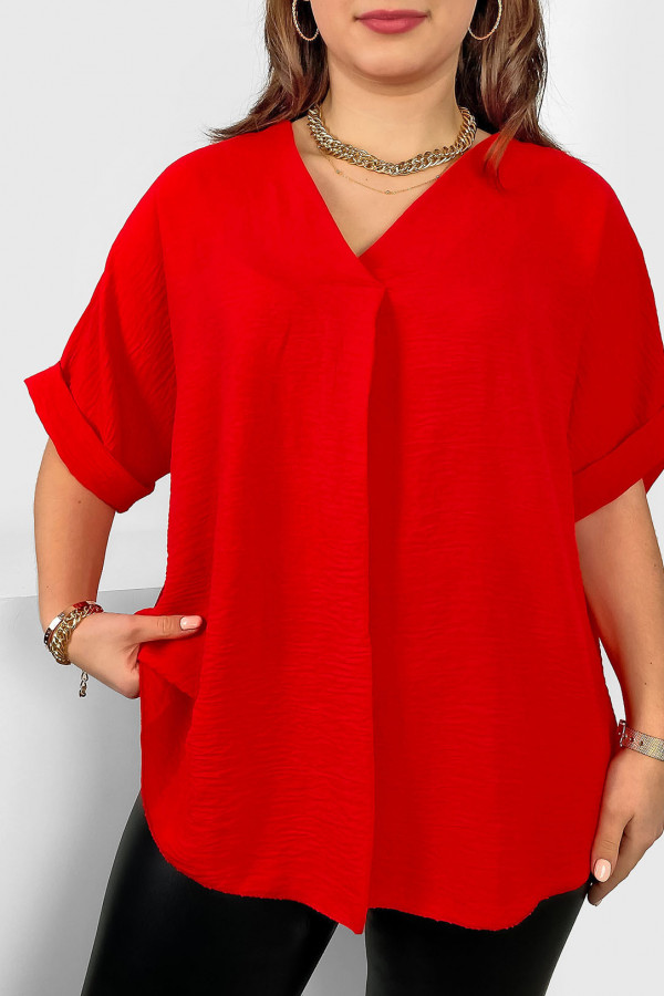 Elegancka bluzka oversize koszula w kolorze czerwonym stójka Asha 1