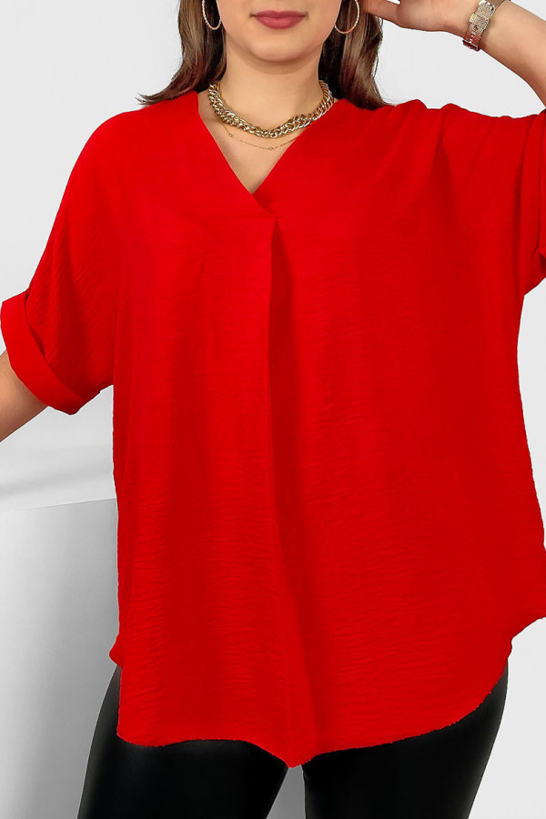 Elegancka bluzka oversize koszula w kolorze czerwonym stójka Asha 4