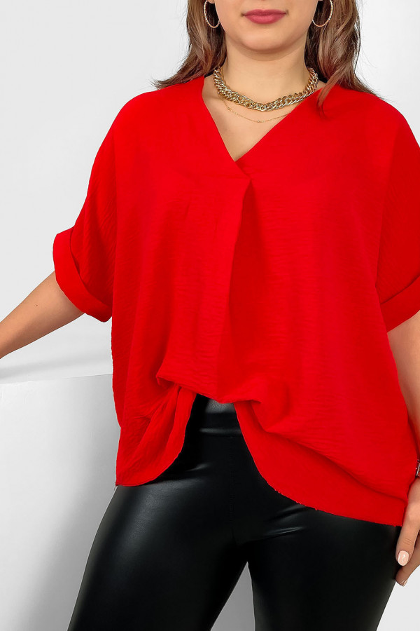 Elegancka bluzka oversize koszula w kolorze czerwonym stójka Asha 2
