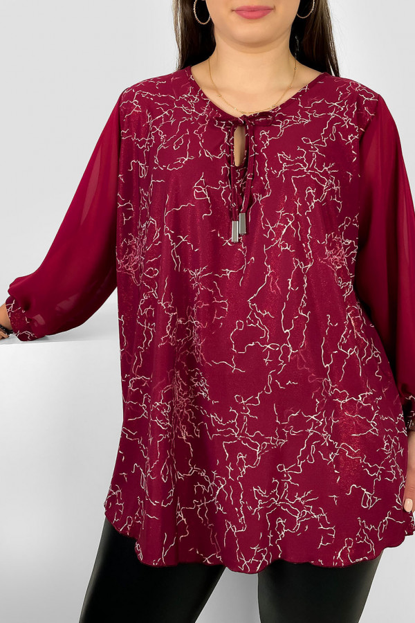 Szykowna elegancka bluzka sznurowany dekolt w kolorze bordowym szyfonowe rękawy błyszczący motyw Lori 3