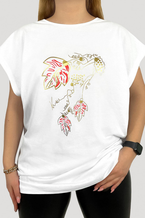 T-shirt damski plus size w kolorze białym złoty print grape