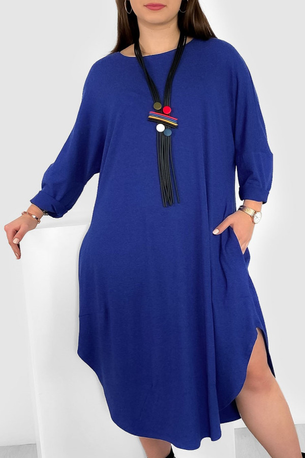 Lekka dzianinowa sukienka w kolorze kobalt melanż z kieszeniami Jennie
