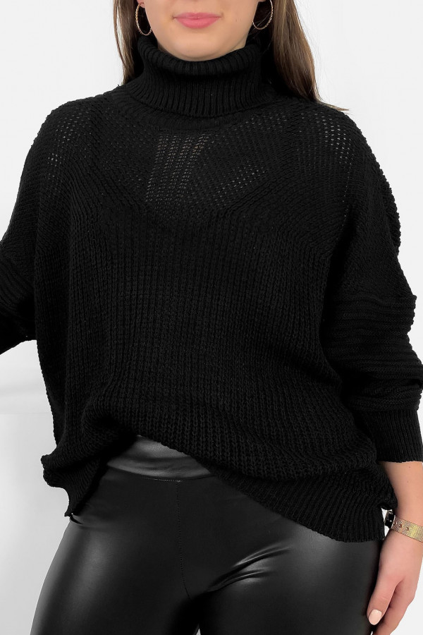Sweter golf damski plus size w kolorze czarnym wzór mix splot Dalse