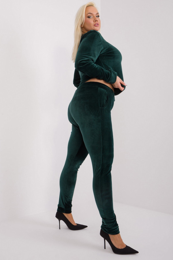 Dres damski welurowy w kolorze ciemnej zieleni komplet spodnie i bluza Imoggin 2