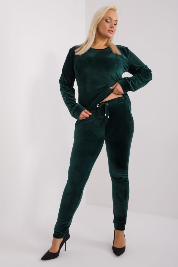 Dres damski welurowy w kolorze ciemnej zieleni komplet spodnie i bluza Imoggin 3