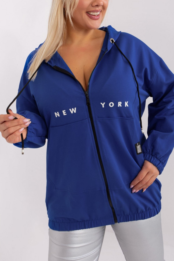 Bluza damska plus size w kolorze kobaltowym zamek kaptur New York
