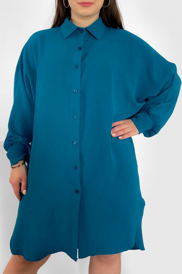 Koszula tunika plus size w kolorze morskim sukienka oversize guziki Enia