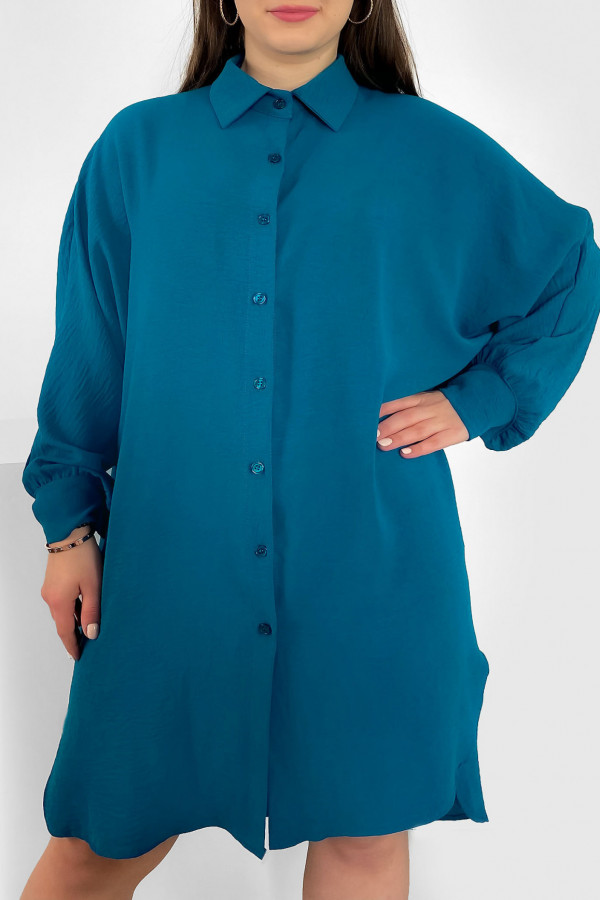 Koszula tunika plus size w kolorze morskim sukienka oversize guziki Enia 2