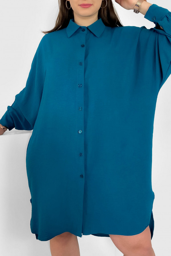 Koszula tunika plus size w kolorze morskim sukienka oversize guziki Enia 1
