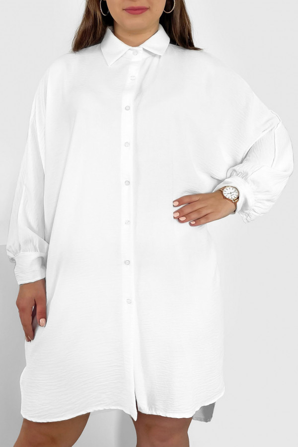 Koszula tunika plus size w kolorze białym sukienka oversize guziki Enia