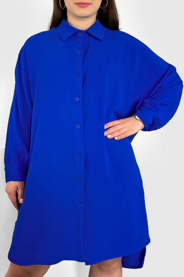 Koszula tunika plus size w kolorze kobaltowym sukienka oversize guziki Enia
