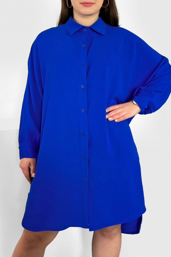 Koszula tunika plus size w kolorze kobaltowym sukienka oversize guziki Enia 2